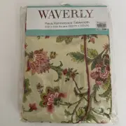 Waverly Peva Flannelback Tablecloth Square Red Pink Green Tan 52" x 52" NEW
