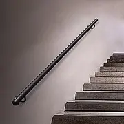 30cm-600cm Black Wrought Iron Staircase Handrail Metal Dalvanized Round Pipe Railing Wall Mounted Support Rod Non-Slip Hand Rails Stair Banister Step Baluster(20ft/600cm)