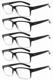 5 Pack Reading Glasses for Men Spring Hinges Classic Readers Black-Clear Fram...