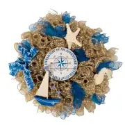 Home Decor Handcrafted Seahorse Sail Starfish Burlap Mesh Ribbon Beach Wreath