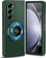 for Samsung Galaxy Z Fold5 Case with Ring,Compatible with Magnetic,PC Hard Protective Cover,with Stand Function,360° Rotating Magnetic,Simple Durable Slim Fit Phone Case 7.6inch Green JUS15-18