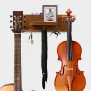 4-in-1 Guitar Wall Hanger Hook w/Shelf Wall-mounted Wooden Guitar Racks 2 Hooks