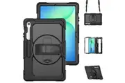 Samsung Galaxy Tab S10 FE+ 13.1 inch 2025 Hand Strap Stand Case with Screen Protector & Shoulder Strap-Black Black