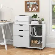Costway3-Drawer File Cabinet Mobile Printer Stand Cabinet with Adjustable Shelf-White