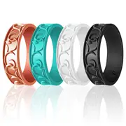 Silicone Wedding Flower Ring Set - Turquoise by ROQ for Women - 4 x 11 mm Ring