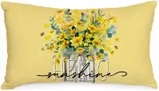 Summer Pillow Cover 12X20 Inch Eucalyptus Flowers Vase Decor Hello Sunshine Bee