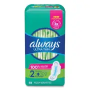 Always 97020PK Size 2 Super Absorbent Ultra Thin Pads with Wings (32/Pack) New