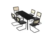 Oikiture Dining Table with 6PCS Dining Chairs Leather Black