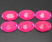 100 Neon Hot Pink Flatback Acrylic Oval Sewing Rhinestone 15X11mm Sew on beads
