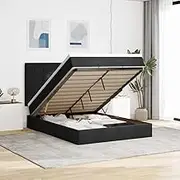 Generic Ottoman Bed with Mattresses & LEDs Black Double Velvet,3314349