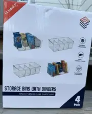 Clear Plastic Storage Bins Fridge Storage Containers Pantry Organizer Pack of 4