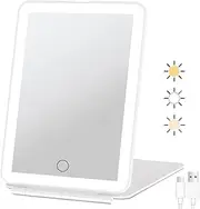 CTAOOL Rechargeable Travel Makeup Vanity Mirror with 72 Led Lights, Portable Lighted Makeup Beauty Mirror, 3 Color Lighting, Dimmable Touch Screen, Tabletop LED Folding Cosmetic Mirror with Lights