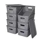 Plastic Storage Baskets with Lid-Plastic Storage Containers Stackable Gray