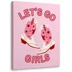 WODMIS Western Cowgirl Let’s Go Girls Wall Decor Framed Canvas Wall Art, P