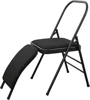 Yoga Auxiliary Chair with Detachable Lumbar Back Support Relieve Back Pain Chair Foldable Balance Handstand Training Tool (Black)