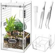 Mini Jumping Spider Enclosure with Tongs, Dropper, Luxiv Acrylic Micro Tarantula Enclosure for Insect Bug Terrarium Kit Clear Spider Terrarium with Drawer and Doors
