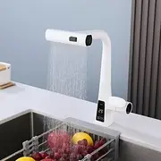 Waterfall Kitchen Faucet, 2023 Latest Centerset Faucet for Kitchen Sink, 3 in 1 Multi-functional Single Handle One Hole Pull out Cylinder Spout Kitchen Taps, C