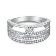 ANYCO Ring Sterling Silver Multilayer Hallow Out Eternity Band 5A Zirconia Wedding Promise Ring Women