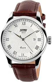 [TONSHEN] Mens Fashion Analog Quartz Watch Roman Numeral Stainless Steel Case Calendar Date Window Classic Casual Business Wristwatch 30M Waterproof PU Leather Band - Brown