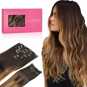 WENNALIFE Clip in Hair Extensions, 150g 35cm 14 Inch 9pcs Highlight Dark Brown to Chestnut Brown and Dirty Blonde Human Hair Extensions Thicker Clip in Hair Extensions Real Human Hair Clip Set Double Weft