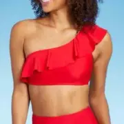 NWT Kona Sol Red One Shoulder Flounce Bikini Top Size Medium