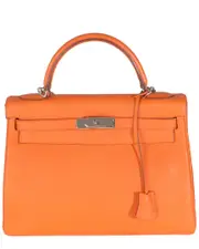 Herms Orange Leather Retourne Kelly 32 PHW (Authentic Pre-Loved)
