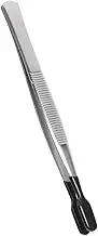 TEHAUX Stainless Steel Rubber Tip Tweezers Portable Flat Tip Precision Tongs for Jewelry Making Crafts and Coin Stamping Comfortable Grip for Hobbyists and Professionals