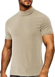 [Generic] Loose Fit T Shirts for Men T Shirt Blouse High Collar Turtleneck Short Sleeve Tops T Shirt Cotton Long Sleeve Men Top