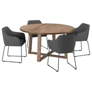 MÖRBYLÅNGA / TOSSBERG table and 4 chairs, oak veneer brown stained/Gunnared dark grey black, 145 cm