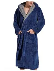 Mens Fleece Plush Robe with Hood Ultra Soft Fluffy Full Length Long with