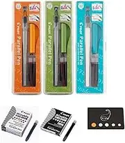 Set of 3 Parallel Pen Boxes: 2.4mm + 3.8mm + 4.5mm + 6 Black Cartridges + 12 Assorted Colour Cartridges + 1 Blumie Adhesive Index (Orange + Green + Turquoise)
