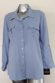 NWT WOMAN SAG HARBOR TOP BLOUSE Size 18 FRONT POCKET ROLL TAB LONG SLEEVE BUTTON