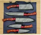 5pcs Handmade Damascus Steel Chef Kitchen Knife Set For Chopping & Cutting