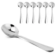 6Pcs Soup Spoons Round Stainless Steel Bouillon Rice Flatware Table Dinner Cook
