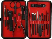 Ethnic Choice Manicure Set Nail Clippers, Stainless Steel Nail Scissors Grooming Kit with Peeling Knife, Nail Cleaning Knife, Acne Needle, Blackhead Tool Leather Travel Case (Red)