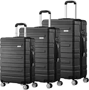 [MAZAM] 3PCS Suitcase Luggage Set, Spinner Wheels Travel Luggage Hardshell with t-sa Lock, Double-Head Zipper, 20/24/28 Inch, Airline Approved, Black