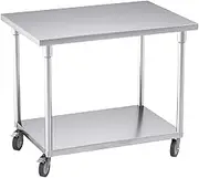 SOGA 100cm Commercial Catering Kitchen Stainless Steel Prep Work Bench Table with Wheels