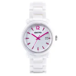 GOTO Aurora 精密陶瓷時尚手錶-白x桃