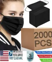 2000 Pcs Disposable Face Mask Mouth Cover 3-Layers Black (2 Side Black) C.E FFP2