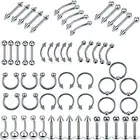 60Pcs Steel Mixed Nose Lip Eyebrow Tongue Belly Bar Ring Body Piercing JewelXNAU