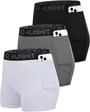 [Runhit] 3" Volleyball Shorts Womens 3 Pack Spandex Shorts Women with Pocket Compression Shorts for Women Running Athletic White Gray Black S