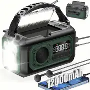12000mAh Emergency Weather Radio, Hand Crank Radio Solar Radio Portable AM/FM/NOAA Radio with 2 Solar Panels 3 Charging Methods SOS Alarm 3 Mode Fl...