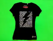 GUESS Los Angeles Womens Short Sleeve T-Shirt Size XS Black Leopard Print Cotton