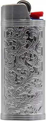 Metal Lighter Case Cover Holder Vintage Floral Stamped for BIC Full Size Lighter