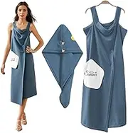 Defresit Bath Wrap Towel with Straps - Adjustable Closure Soft with Hair Towel Shower Wrap Dress Coral Velvet Bath Skirt Wrap Around Towel (Blue)