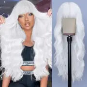 White Wigs with Bangs - Long Curly Wavy Synthetic Fiber Wigs - Heat Resistant...