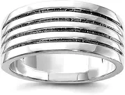 [JewelryWeb] 925 Sterling Silver Solid Artisan Oxidized Antiqued Ribbed Ring Band Style-Ring for Women