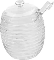 Cabilock 1Set Clear Glass Honey Jar with Dipper Lidded Honey Container for Kitchen Stylish Honey Dispenser for Syrups and Dry Food Storage