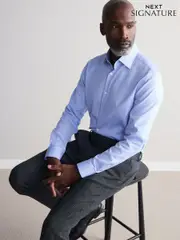 Blue Texture Slim Fit Signature 100% Cotton Canclini Textured Shirt (B84373) | $109