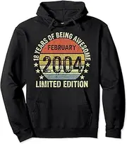 [VidiAmazing] 18 Year Old Boy Awesome Since February 2004 18th Birthday Pullover Hoodie ds039